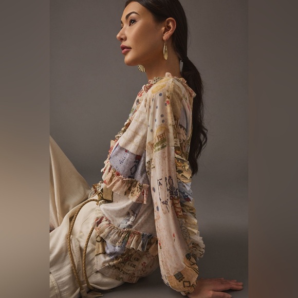 Anthropologie Tiny Bohemian‎ Patchwork Ruffle Blouse Multi-Color Size Small - Picture 3 of 8